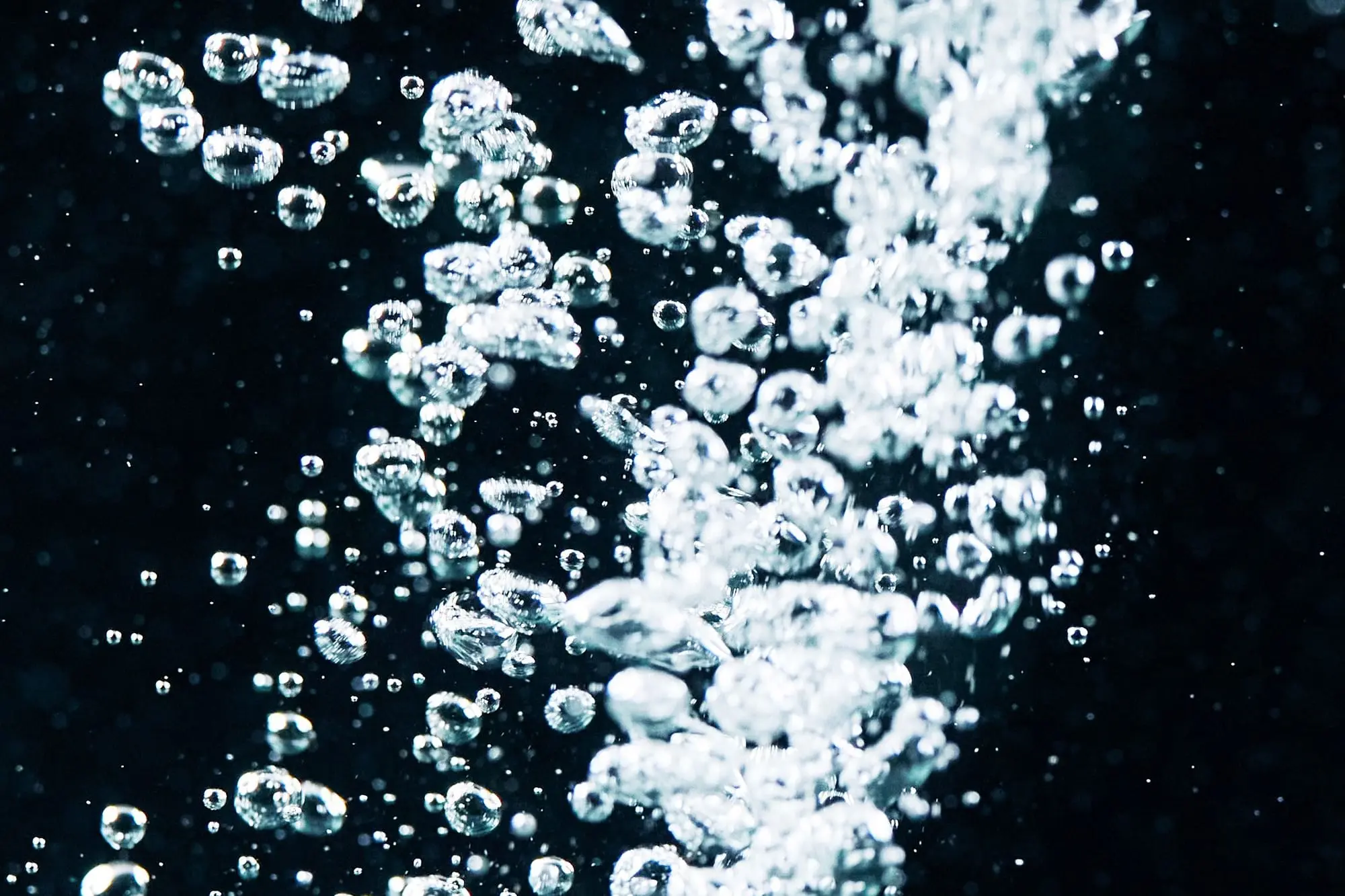 Macro photo of bubbles rising in water