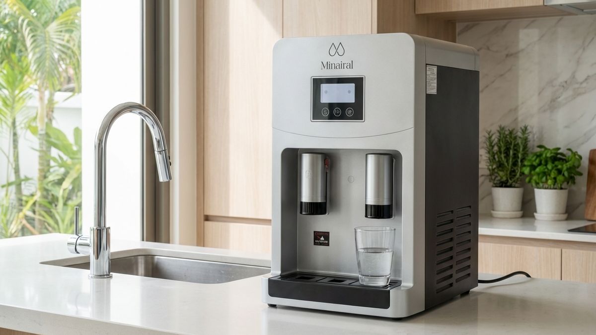 A Pure countertop system connected beside a kitchen tap